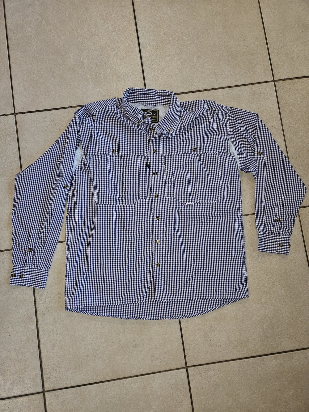 Drake Blue and White Checked Long-Sleeve Button-Down Shirt